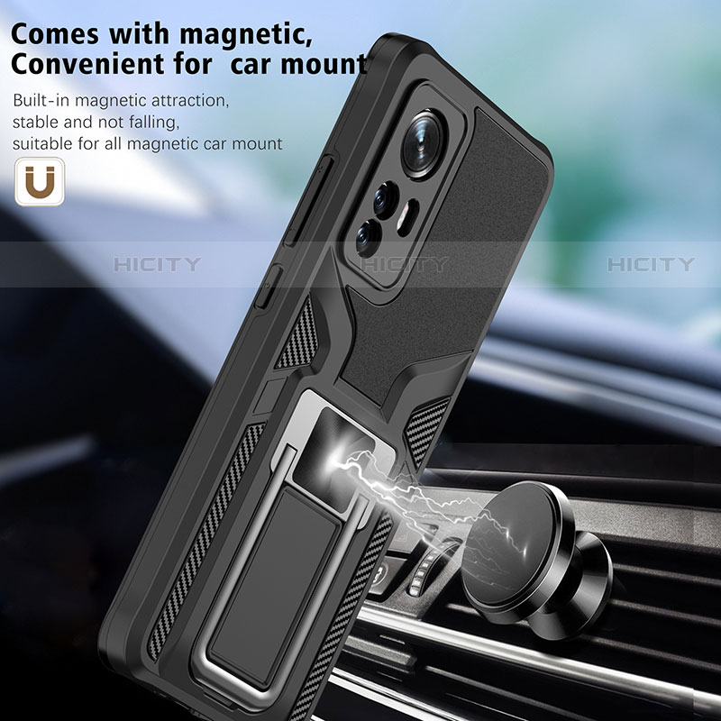 Silikon Hülle Handyhülle und Kunststoff Schutzhülle Hartschalen Tasche mit Magnetisch Fingerring Ständer S06 für Xiaomi Mi 12X 5G