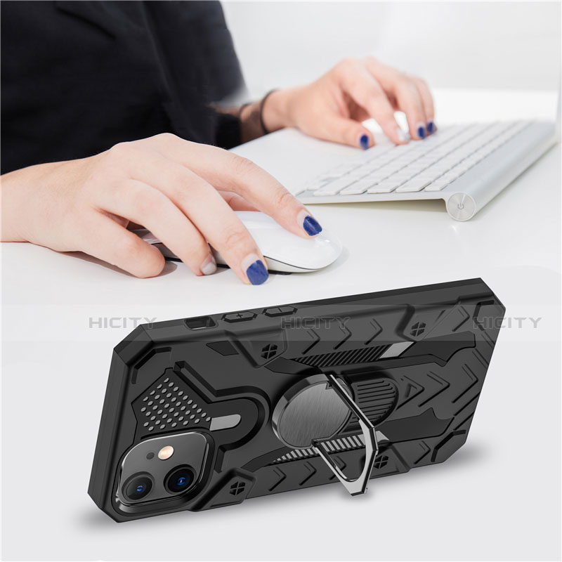 Silikon Hülle Handyhülle und Kunststoff Schutzhülle Hartschalen Tasche mit Magnetisch Fingerring Ständer S07 für Apple iPhone 12 Mini