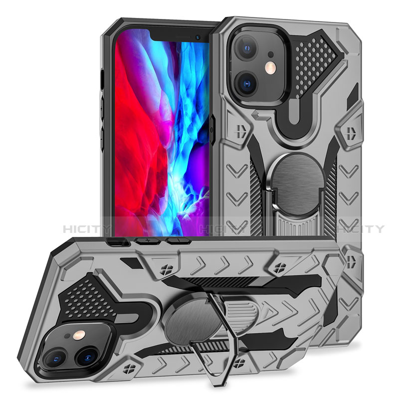 Silikon Hülle Handyhülle und Kunststoff Schutzhülle Hartschalen Tasche mit Magnetisch Fingerring Ständer S07 für Apple iPhone 12 Mini