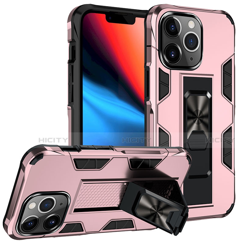 Silikon Hülle Handyhülle und Kunststoff Schutzhülle Hartschalen Tasche mit Magnetisch Fingerring Ständer S07 für Apple iPhone 13 Pro groß