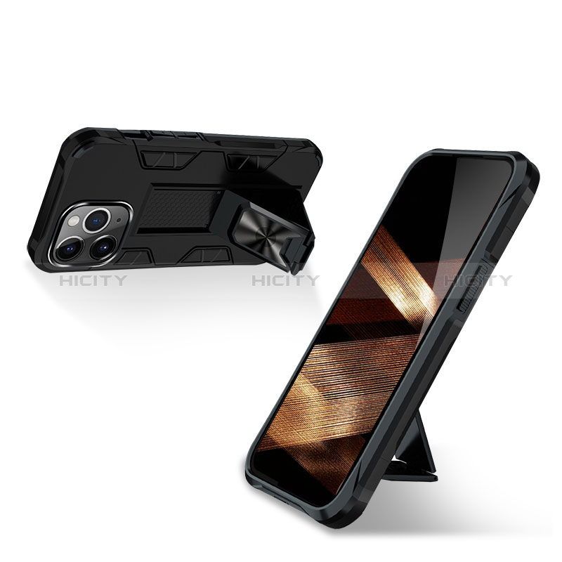Silikon Hülle Handyhülle und Kunststoff Schutzhülle Hartschalen Tasche mit Magnetisch Fingerring Ständer S07 für Apple iPhone 14 Pro