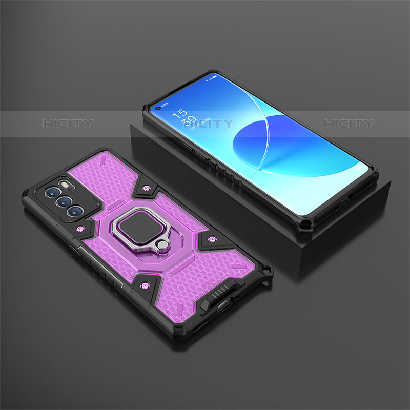 Silikon Hülle Handyhülle und Kunststoff Schutzhülle Hartschalen Tasche mit Magnetisch Fingerring Ständer S07 für Oppo Reno6 Pro 5G India