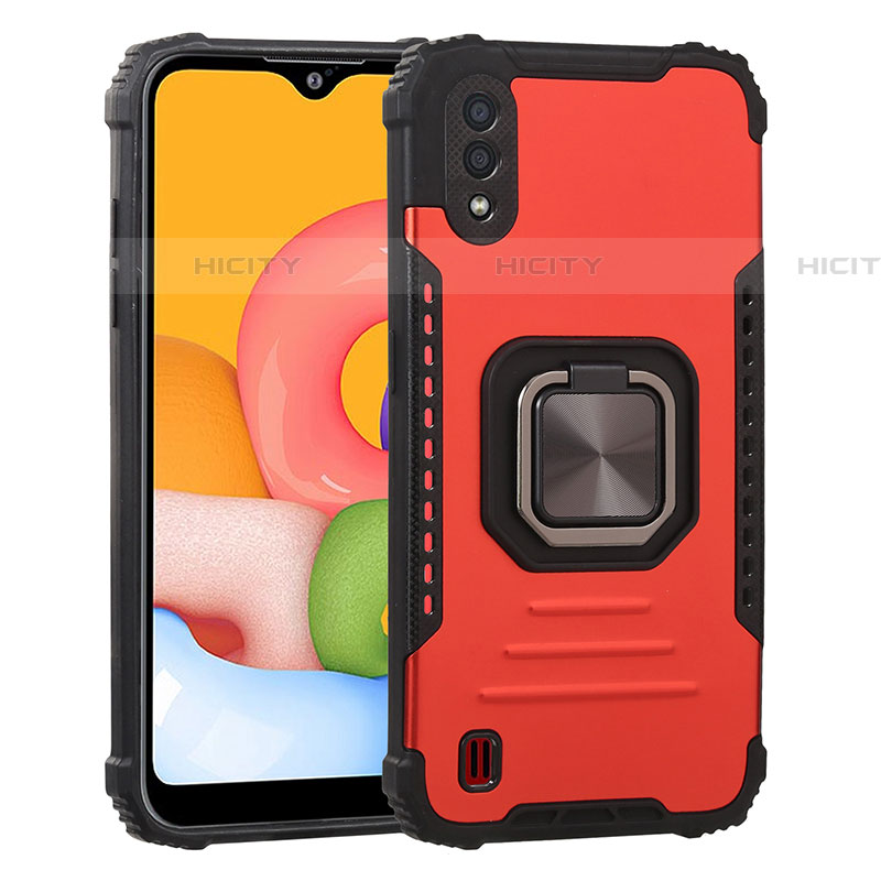 Silikon Hülle Handyhülle und Kunststoff Schutzhülle Hartschalen Tasche mit Magnetisch Fingerring Ständer S07 für Samsung Galaxy A01 SM-A015