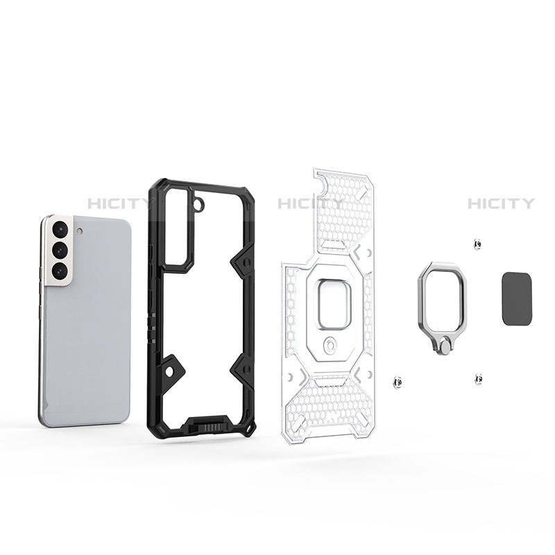 Silikon Hülle Handyhülle und Kunststoff Schutzhülle Hartschalen Tasche mit Magnetisch Fingerring Ständer S07 für Samsung Galaxy S23 5G