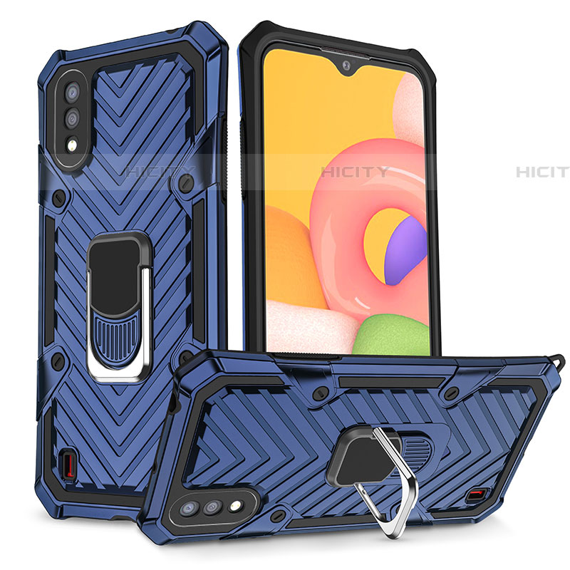 Silikon Hülle Handyhülle und Kunststoff Schutzhülle Hartschalen Tasche mit Magnetisch Fingerring Ständer S08 für Samsung Galaxy A01 SM-A015 groß