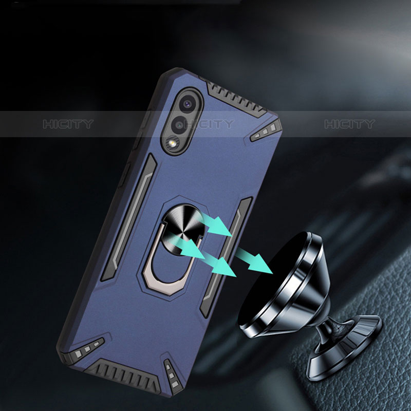 Silikon Hülle Handyhülle und Kunststoff Schutzhülle Hartschalen Tasche mit Magnetisch Fingerring Ständer T01 für Samsung Galaxy M02