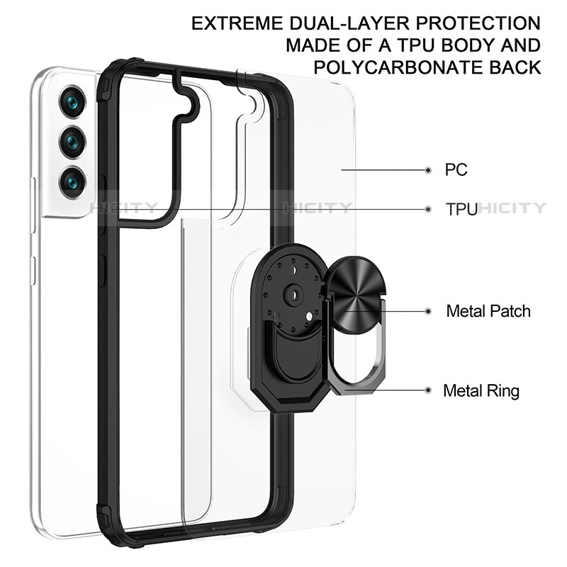 Silikon Hülle Handyhülle und Kunststoff Schutzhülle Hartschalen Tasche mit Magnetisch Fingerring Ständer T01 für Samsung Galaxy S21 5G groß