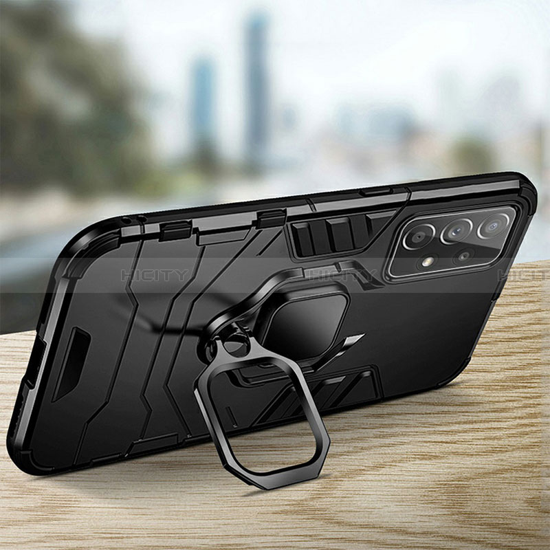 Silikon Hülle Handyhülle und Kunststoff Schutzhülle Hartschalen Tasche mit Magnetisch Fingerring Ständer T03 für Samsung Galaxy A23 4G