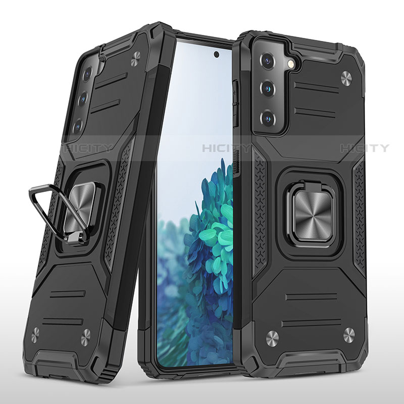 Silikon Hülle Handyhülle und Kunststoff Schutzhülle Hartschalen Tasche mit Magnetisch Fingerring Ständer T04 für Samsung Galaxy S21 5G groß