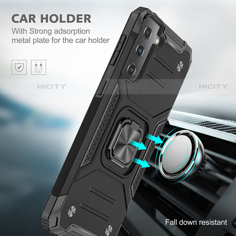 Silikon Hülle Handyhülle und Kunststoff Schutzhülle Hartschalen Tasche mit Magnetisch Fingerring Ständer T04 für Samsung Galaxy S22 Plus 5G groß
