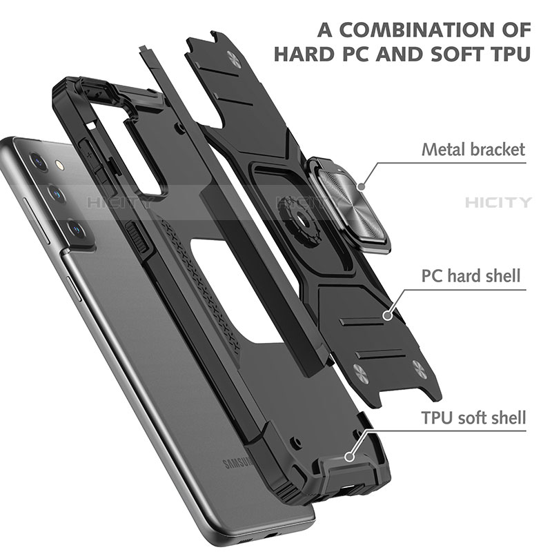 Silikon Hülle Handyhülle und Kunststoff Schutzhülle Hartschalen Tasche mit Magnetisch Fingerring Ständer T04 für Samsung Galaxy S22 Plus 5G