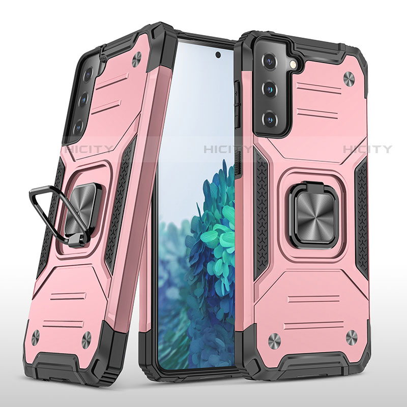 Silikon Hülle Handyhülle und Kunststoff Schutzhülle Hartschalen Tasche mit Magnetisch Fingerring Ständer T04 für Samsung Galaxy S22 Plus 5G Rosegold Plus