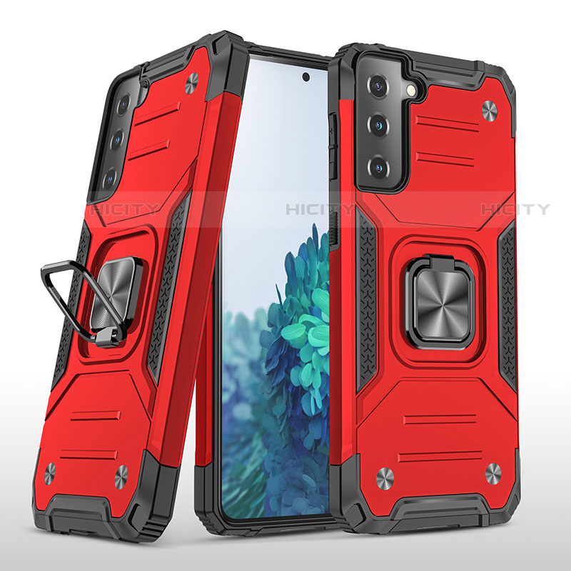 Silikon Hülle Handyhülle und Kunststoff Schutzhülle Hartschalen Tasche mit Magnetisch Fingerring Ständer T04 für Samsung Galaxy S22 Plus 5G Rot Plus