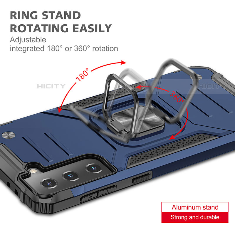 Silikon Hülle Handyhülle und Kunststoff Schutzhülle Hartschalen Tasche mit Magnetisch Fingerring Ständer T05 für Samsung Galaxy S22 5G