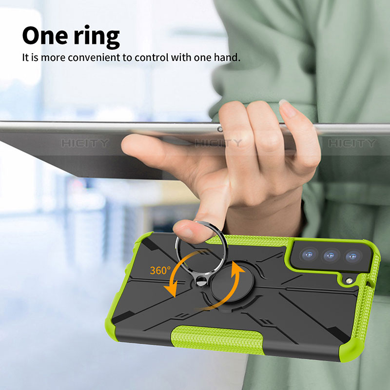 Silikon Hülle Handyhülle und Kunststoff Schutzhülle Hartschalen Tasche mit Magnetisch Fingerring Ständer T08 für Samsung Galaxy S21 5G