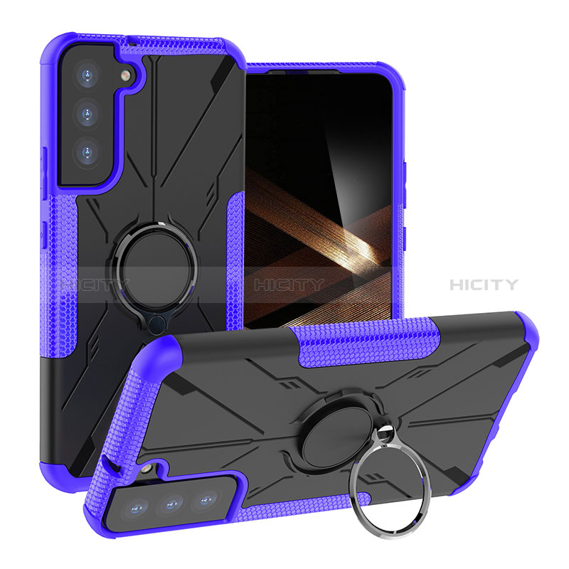 Silikon Hülle Handyhülle und Kunststoff Schutzhülle Hartschalen Tasche mit Magnetisch Fingerring Ständer T08 für Samsung Galaxy S24 5G Violett Plus