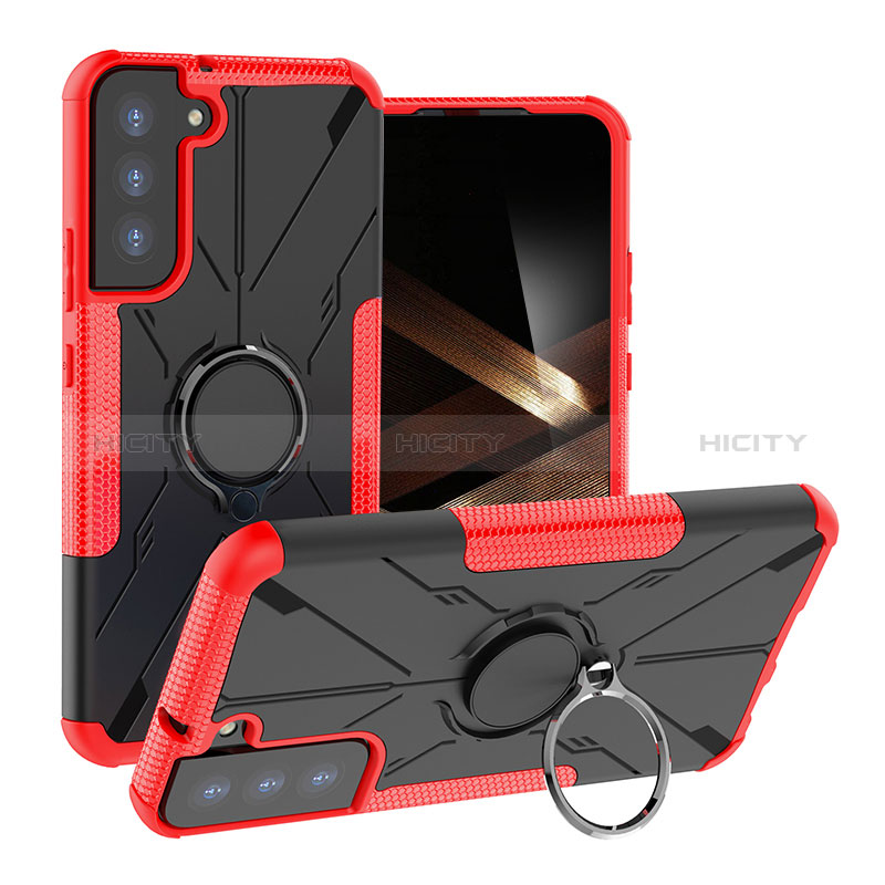 Silikon Hülle Handyhülle und Kunststoff Schutzhülle Hartschalen Tasche mit Magnetisch Fingerring Ständer T08 für Samsung Galaxy S24 Plus 5G Rot