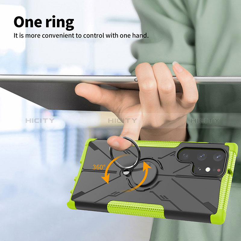 Silikon Hülle Handyhülle und Kunststoff Schutzhülle Hartschalen Tasche mit Magnetisch Fingerring Ständer T08 für Samsung Galaxy S24 Ultra 5G