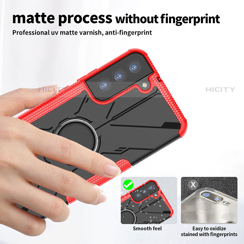 Silikon Hülle Handyhülle und Kunststoff Schutzhülle Hartschalen Tasche mit Magnetisch Fingerring Ständer T09 für Samsung Galaxy S21 Plus 5G