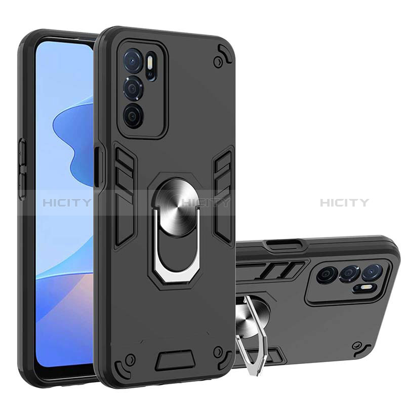 Silikon Hülle Handyhülle und Kunststoff Schutzhülle Hartschalen Tasche mit Magnetisch Fingerring Ständer Y01B für Oppo A16