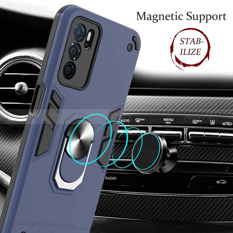 Silikon Hülle Handyhülle und Kunststoff Schutzhülle Hartschalen Tasche mit Magnetisch Fingerring Ständer Y01B für Oppo A16