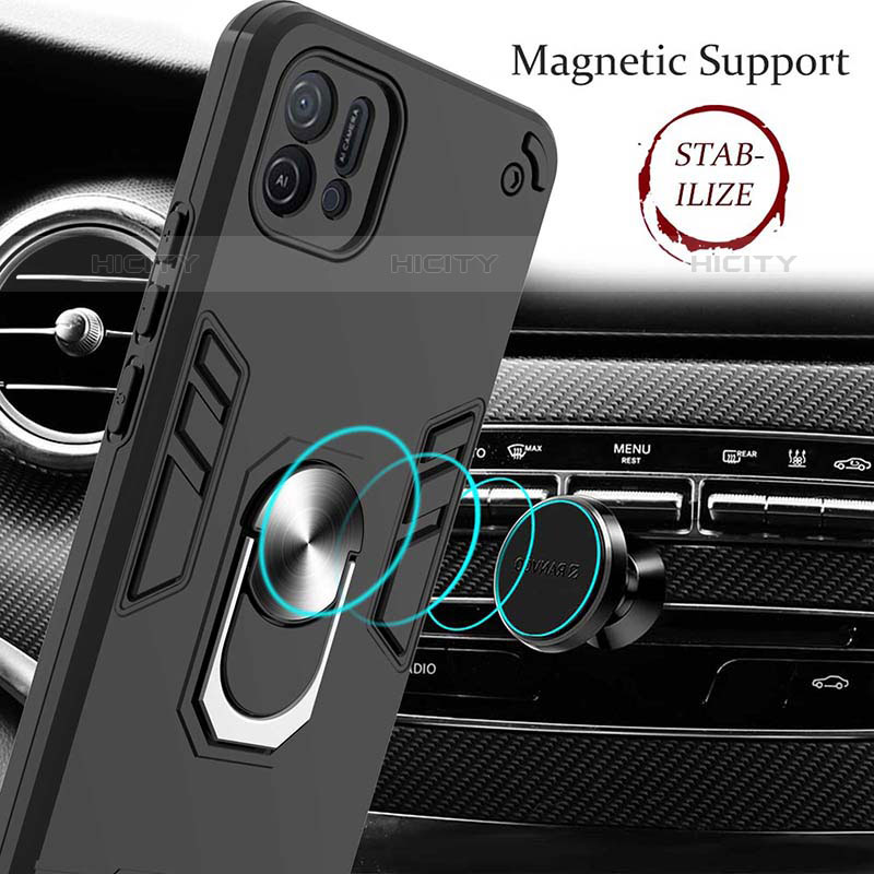 Silikon Hülle Handyhülle und Kunststoff Schutzhülle Hartschalen Tasche mit Magnetisch Fingerring Ständer Y01B für Oppo A16e