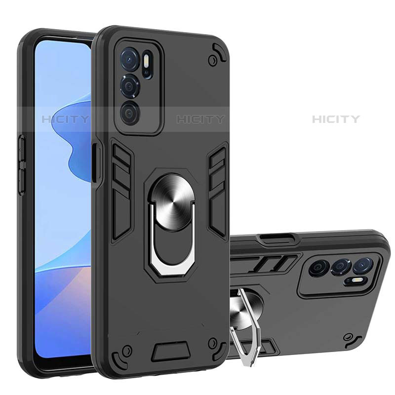 Silikon Hülle Handyhülle und Kunststoff Schutzhülle Hartschalen Tasche mit Magnetisch Fingerring Ständer Y01B für Oppo A16s groß