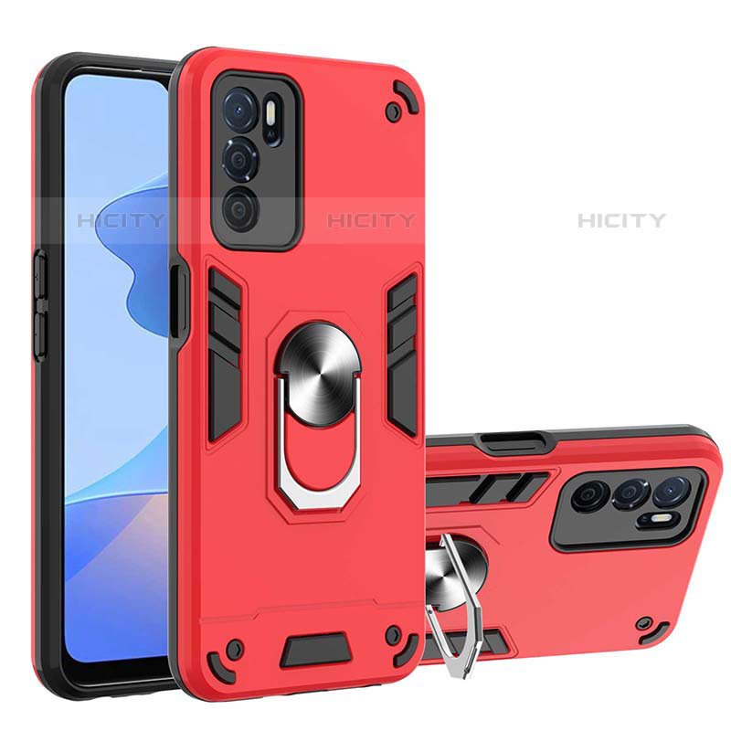 Silikon Hülle Handyhülle und Kunststoff Schutzhülle Hartschalen Tasche mit Magnetisch Fingerring Ständer Y01B für Oppo A16s groß