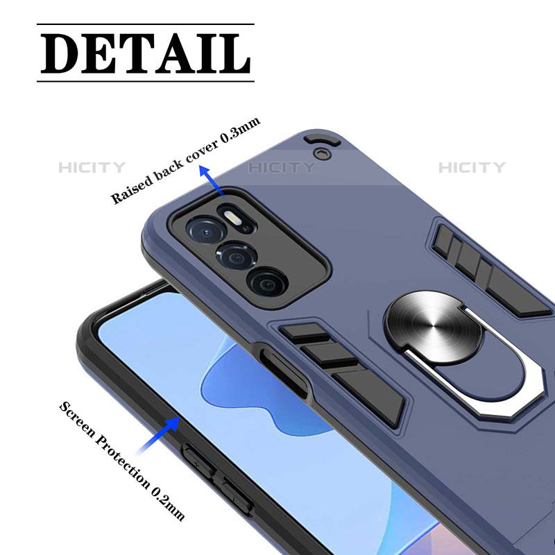 Silikon Hülle Handyhülle und Kunststoff Schutzhülle Hartschalen Tasche mit Magnetisch Fingerring Ständer Y01B für Oppo A16s groß