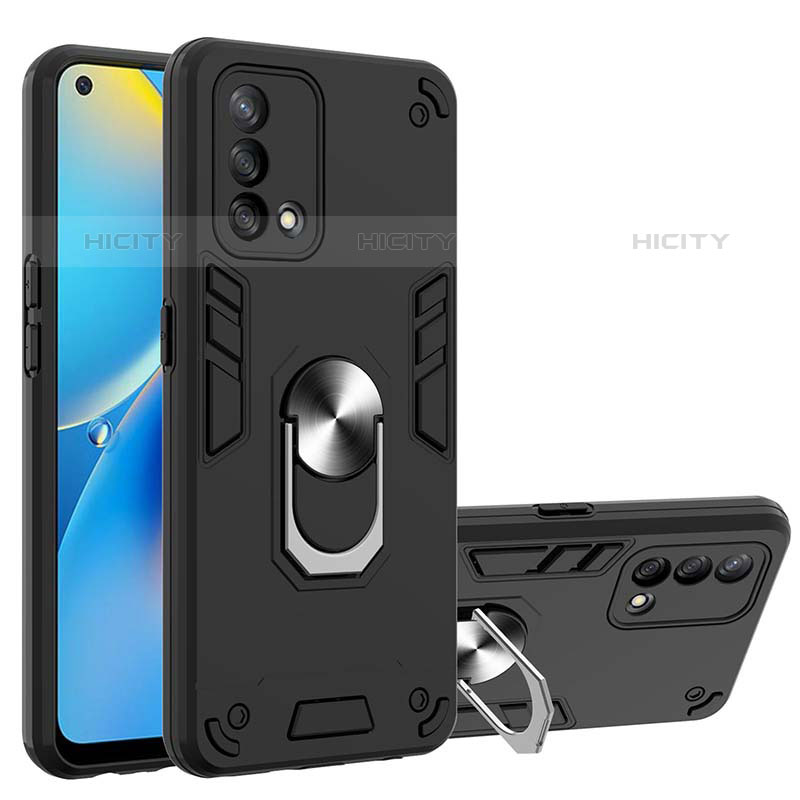 Silikon Hülle Handyhülle und Kunststoff Schutzhülle Hartschalen Tasche mit Magnetisch Fingerring Ständer Y01B für Oppo A74 4G