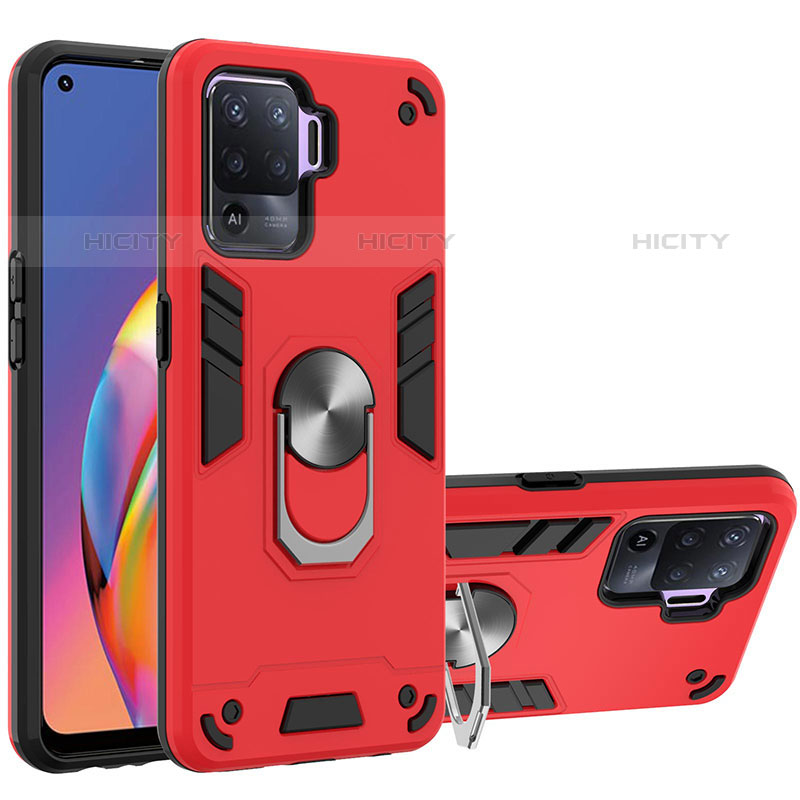 Silikon Hülle Handyhülle und Kunststoff Schutzhülle Hartschalen Tasche mit Magnetisch Fingerring Ständer Y01B für Oppo A94 4G Rot