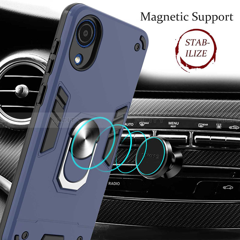 Silikon Hülle Handyhülle und Kunststoff Schutzhülle Hartschalen Tasche mit Magnetisch Fingerring Ständer Y01B für Samsung Galaxy A03 Core
