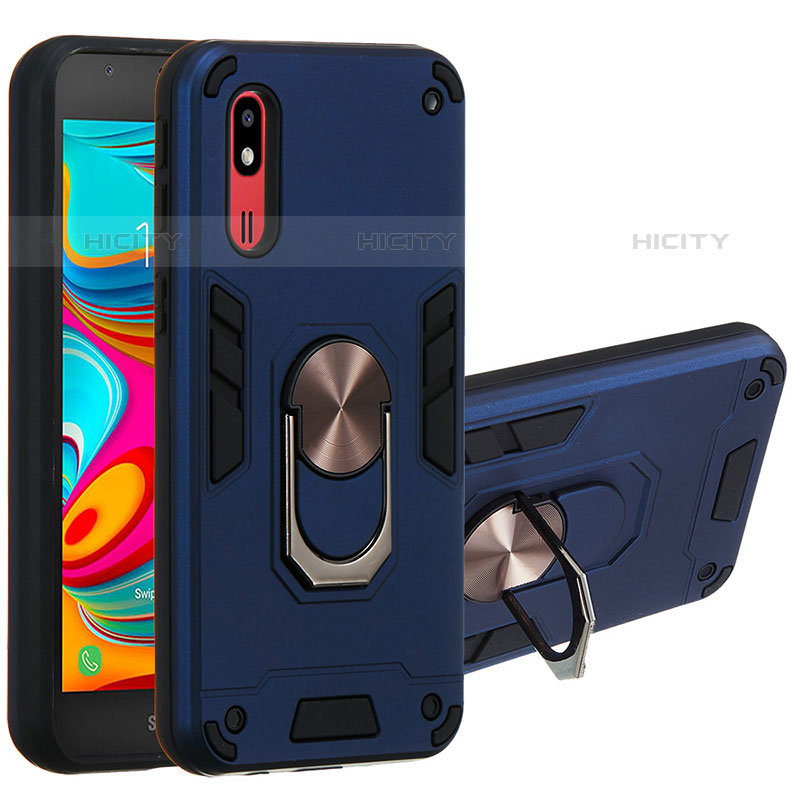 Silikon Hülle Handyhülle und Kunststoff Schutzhülle Hartschalen Tasche mit Magnetisch Fingerring Ständer Y01B für Samsung Galaxy A2 Core A260F A260G Blau Plus