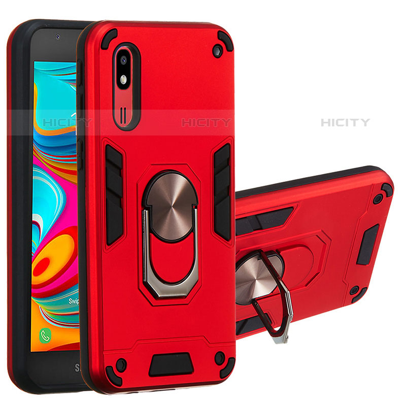 Silikon Hülle Handyhülle und Kunststoff Schutzhülle Hartschalen Tasche mit Magnetisch Fingerring Ständer Y01B für Samsung Galaxy A2 Core A260F A260G Rot