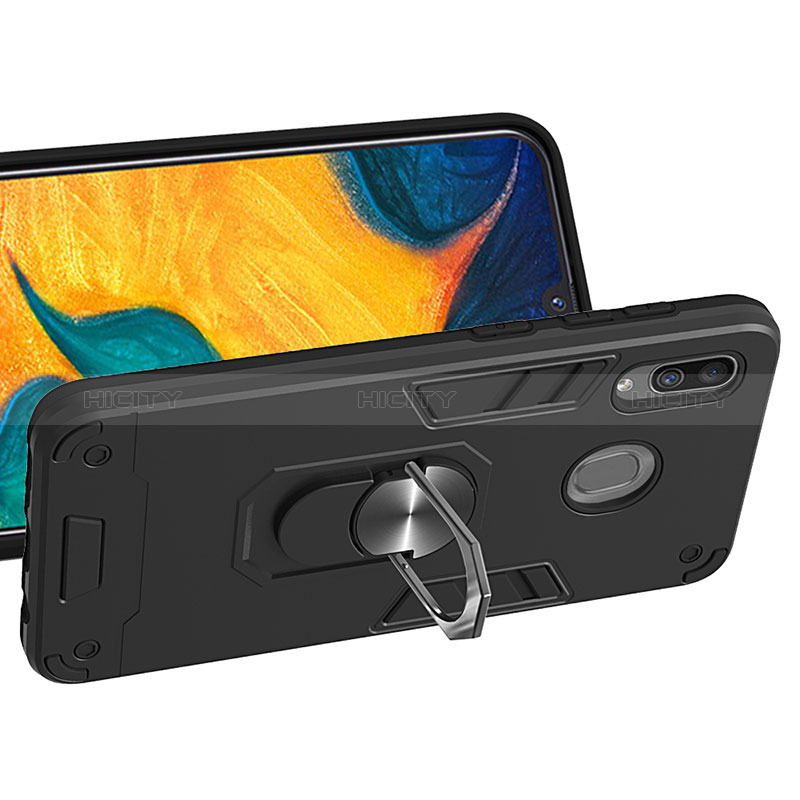 Silikon Hülle Handyhülle und Kunststoff Schutzhülle Hartschalen Tasche mit Magnetisch Fingerring Ständer Y01B für Samsung Galaxy A20 groß