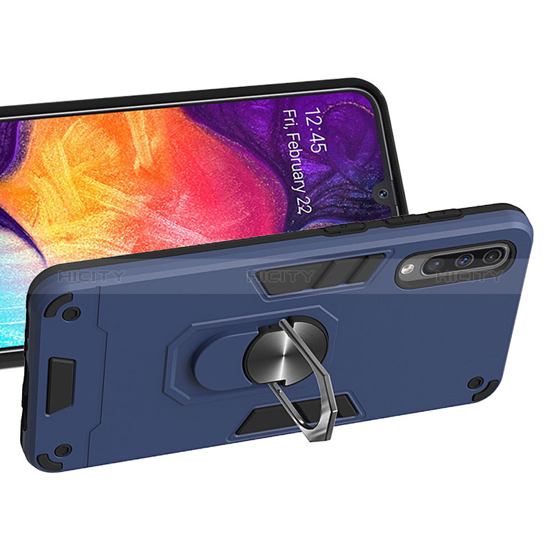 Silikon Hülle Handyhülle und Kunststoff Schutzhülle Hartschalen Tasche mit Magnetisch Fingerring Ständer Y01B für Samsung Galaxy A50