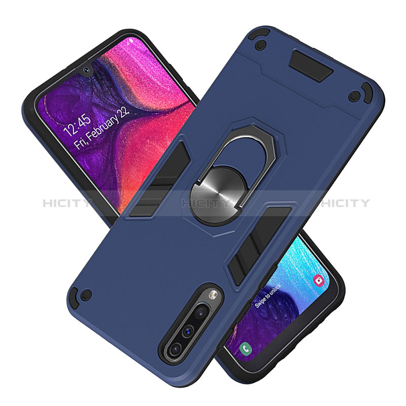 Silikon Hülle Handyhülle und Kunststoff Schutzhülle Hartschalen Tasche mit Magnetisch Fingerring Ständer Y01B für Samsung Galaxy A50S groß