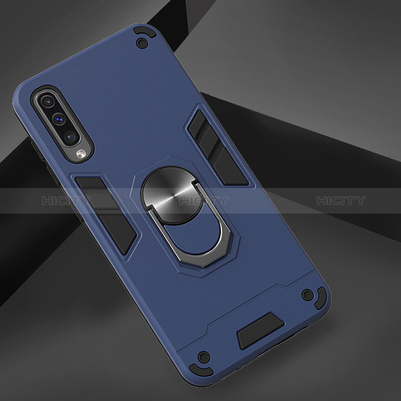 Silikon Hülle Handyhülle und Kunststoff Schutzhülle Hartschalen Tasche mit Magnetisch Fingerring Ständer Y01B für Samsung Galaxy A50S
