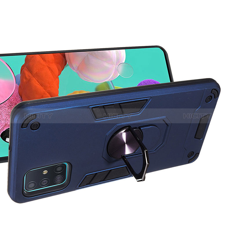 Silikon Hülle Handyhülle und Kunststoff Schutzhülle Hartschalen Tasche mit Magnetisch Fingerring Ständer Y01B für Samsung Galaxy A51 4G