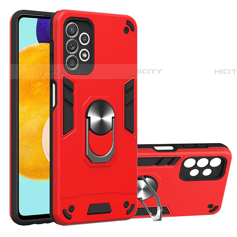 Silikon Hülle Handyhülle und Kunststoff Schutzhülle Hartschalen Tasche mit Magnetisch Fingerring Ständer Y01B für Samsung Galaxy A52 4G Rot