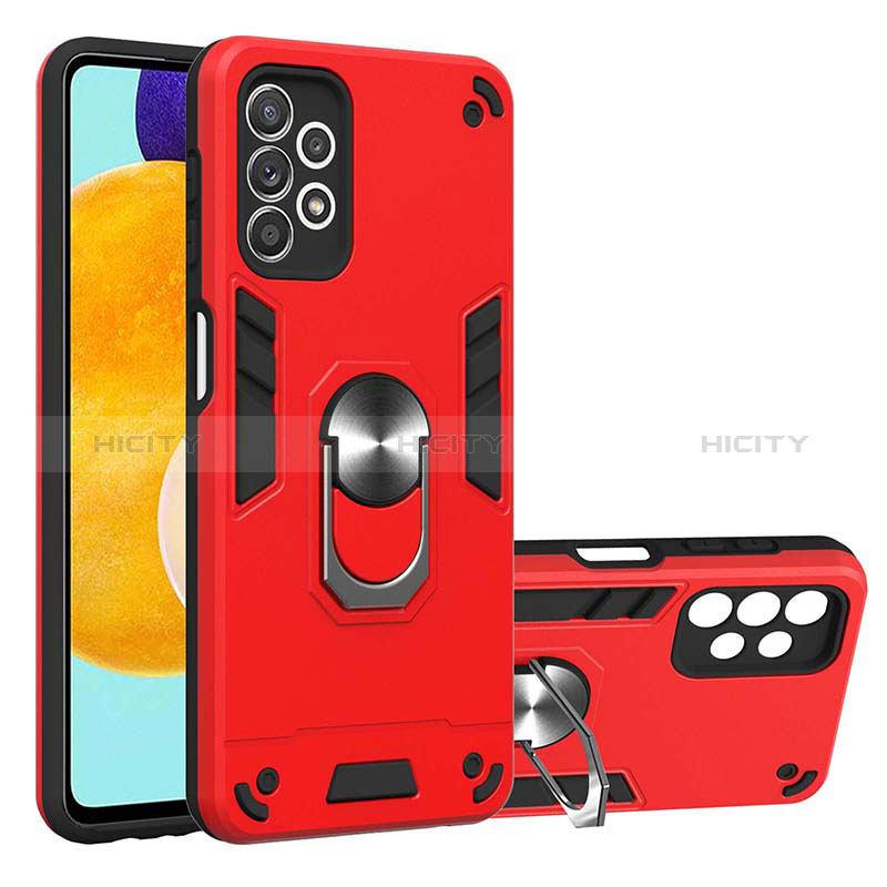 Silikon Hülle Handyhülle und Kunststoff Schutzhülle Hartschalen Tasche mit Magnetisch Fingerring Ständer Y01B für Samsung Galaxy A52s 5G Rot