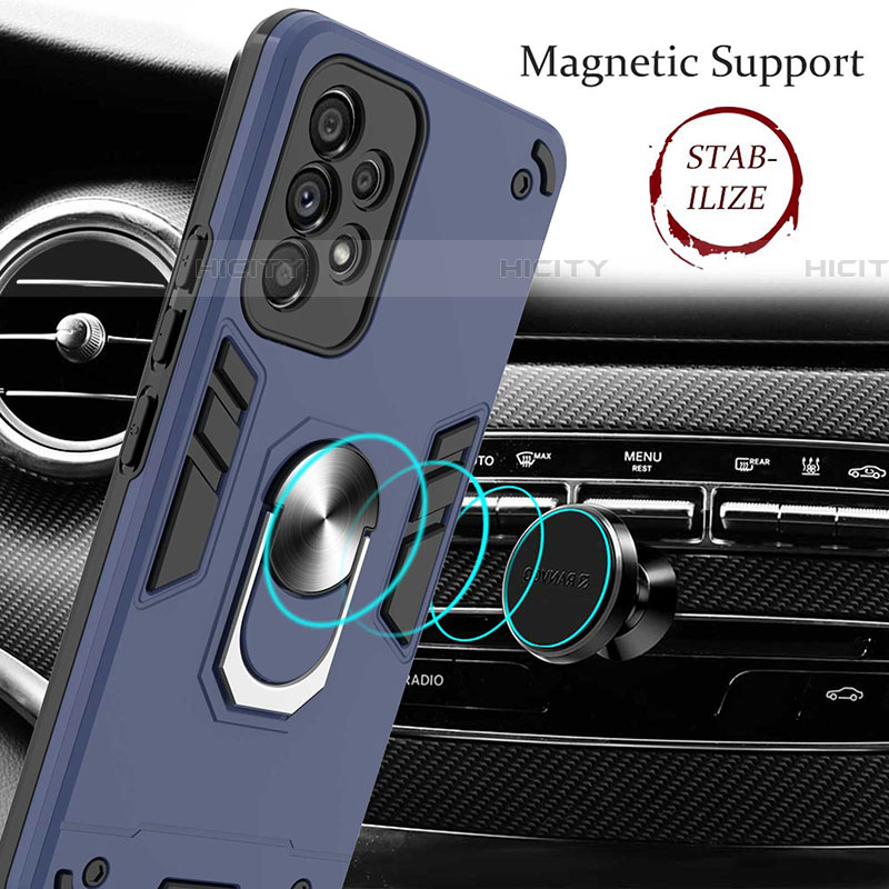 Silikon Hülle Handyhülle und Kunststoff Schutzhülle Hartschalen Tasche mit Magnetisch Fingerring Ständer Y01B für Samsung Galaxy A53 5G
