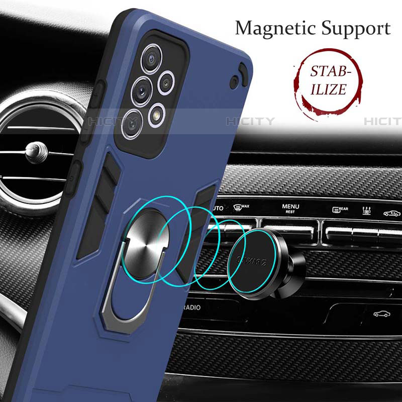 Silikon Hülle Handyhülle und Kunststoff Schutzhülle Hartschalen Tasche mit Magnetisch Fingerring Ständer Y01B für Samsung Galaxy A72 4G