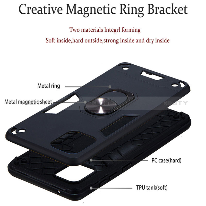 Silikon Hülle Handyhülle und Kunststoff Schutzhülle Hartschalen Tasche mit Magnetisch Fingerring Ständer Y01B für Samsung Galaxy A81