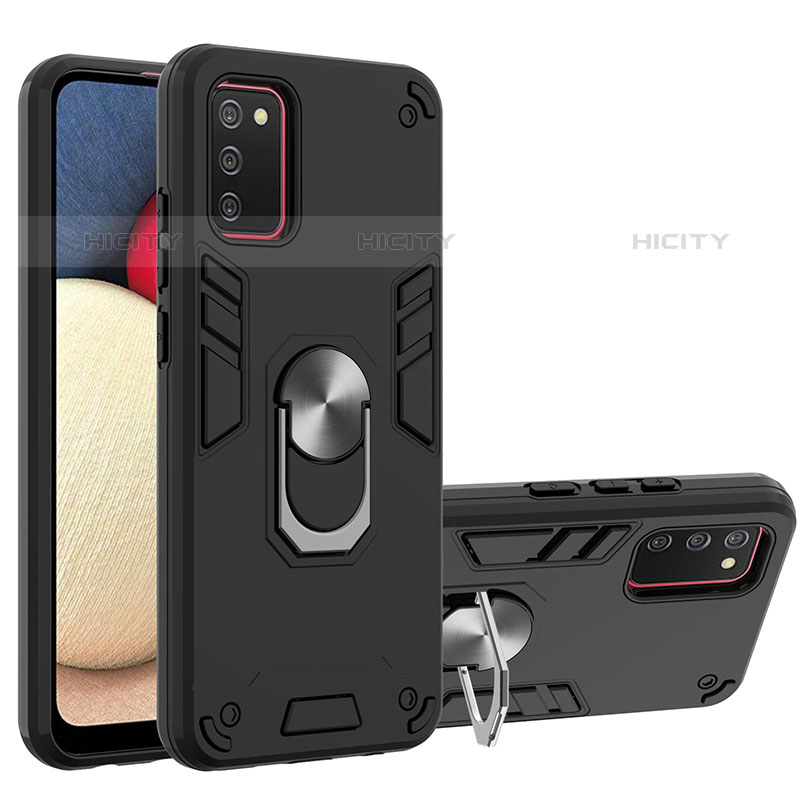 Silikon Hülle Handyhülle und Kunststoff Schutzhülle Hartschalen Tasche mit Magnetisch Fingerring Ständer Y01B für Samsung Galaxy M02s groß