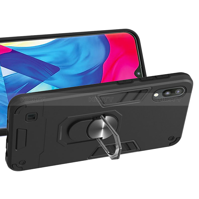 Silikon Hülle Handyhülle und Kunststoff Schutzhülle Hartschalen Tasche mit Magnetisch Fingerring Ständer Y01B für Samsung Galaxy M10