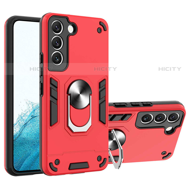 Silikon Hülle Handyhülle und Kunststoff Schutzhülle Hartschalen Tasche mit Magnetisch Fingerring Ständer Y01B für Samsung Galaxy S21 Plus 5G Rot Plus