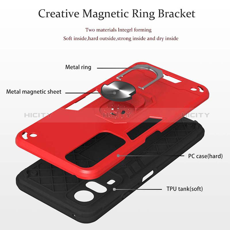 Silikon Hülle Handyhülle und Kunststoff Schutzhülle Hartschalen Tasche mit Magnetisch Fingerring Ständer Y01B für Vivo Y51 (2021)