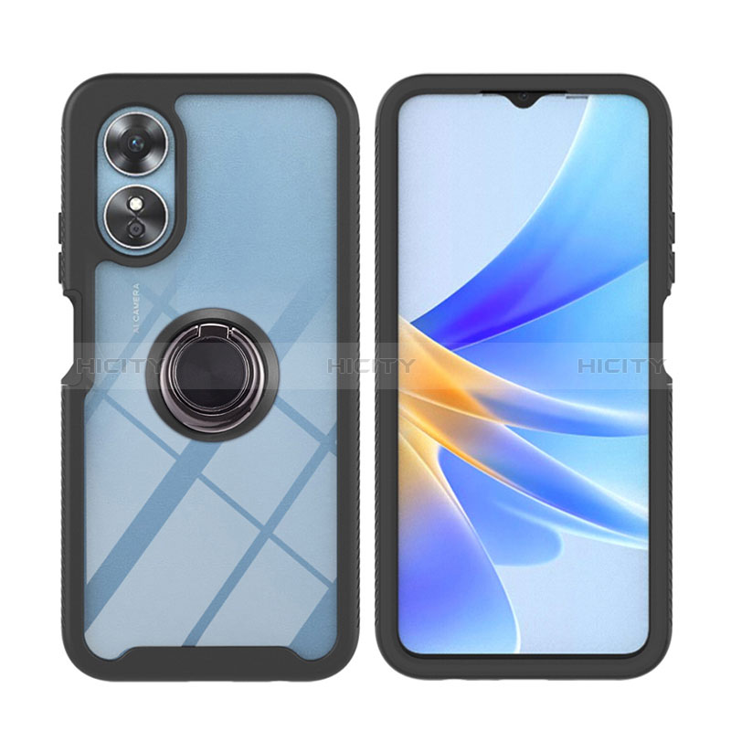 Silikon Hülle Handyhülle und Kunststoff Schutzhülle Hartschalen Tasche mit Magnetisch Fingerring Ständer YB1 für Oppo A17 groß