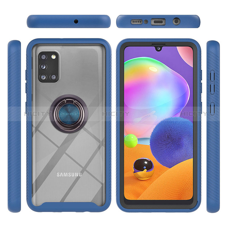 Silikon Hülle Handyhülle und Kunststoff Schutzhülle Hartschalen Tasche mit Magnetisch Fingerring Ständer YB1 für Samsung Galaxy A31